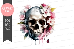 Skull with floral decoration clipart png Product Image 1