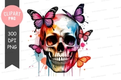 Colorful skull with butterflies clipart png Product Image 1