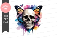 Colorful skull with butterfly wings clipart png Product Image 1