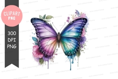 Colorful butterfly with flowers clipart png Product Image 1