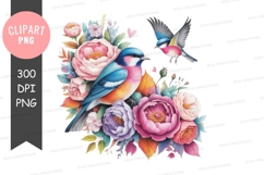 Birds and flowers clipart png Product Image 1