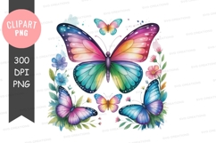 Colorful butterflies and flowers clipart png Product Image 1