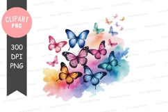 Colorful butterflies on watercolor background png Product Image 1