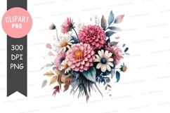 Watercolor floral bouquet clipart png Product Image 1