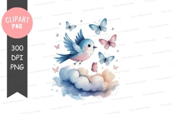 Bird and butterflies on clouds png Product Image 1