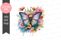Colorful butterfly with flowers clipart png Product Image 1