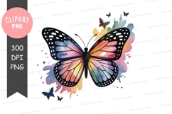 Colorful butterfly with watercolor splash png Product Image 1