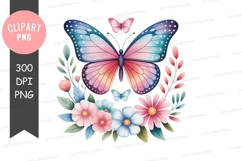 Colorful butterfly and flowers clipart png Product Image 1