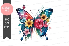 Colorful butterfly with flowers clipart png Product Image 1