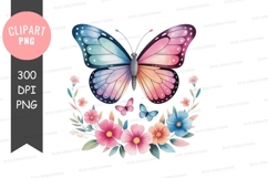 Colorful butterfly with flowers clipart png Product Image 1
