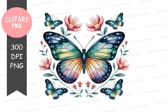 Colorful butterfly with flowers clipart png Product Image 1