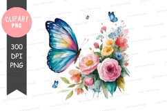 Colorful butterfly with flowers clipart png Product Image 1