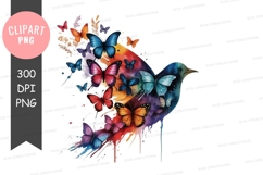 Bird surrounded by butterflies clipart png Product Image 1