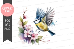 Blue tit bird on blossoming branch Product Image 1