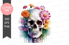 Colorful skull with flowers clipart png Product Image 1