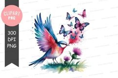 Vibrant bird and butterflies clipart png Product Image 1
