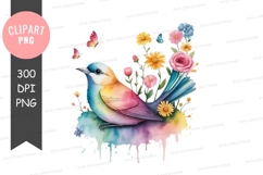 Colorful bird with flowers and butterflies png Product Image 1