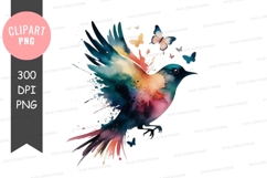 Colorful bird with butterflies clipart png Product Image 1