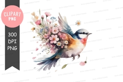 Bird with flowers clipart png Product Image 1