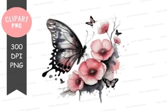 Butterflies and flowers clipart png Product Image 1