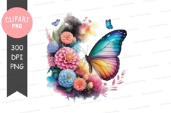 Colorful butterfly with flowers clipart png Product Image 1