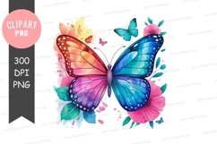 Colorful butterflies and flowers clipart png Product Image 1