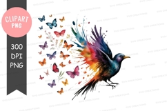 Vibrant bird with butterflies clipart png Product Image 1