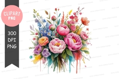 Vibrant flower bouquet clipart png Product Image 1