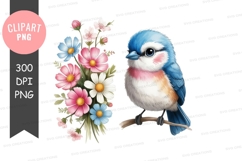 Blue tit bird with flowers png Product Image 1