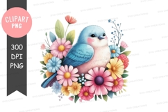 Blue bird with flowers clipart png Product Image 1
