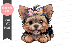 Cute yorkshire terrier puppy with bow clipart png Product Image 1