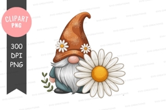 Gnome with daisy flower clipart png Product Image 1