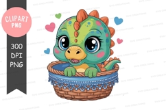 Adorable cartoon dinosaur in a basket png Product Image 1