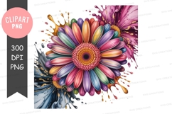 Colorful daisy with paint splatter png Product Image 1