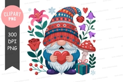 Lovely gnome with heart and flowers clipart png Product Image 1