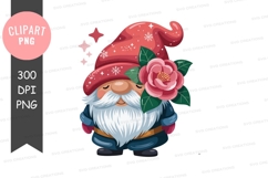 Whimsical gnome with flower clipart png Product Image 1