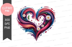 Colorful heart with flowers clipart png Product Image 1