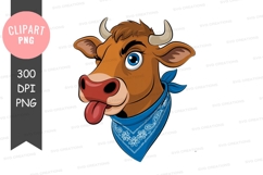 Playful cow with bandana clipart png Product Image 1