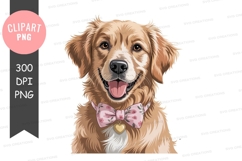 Happy golden retriever with bow tie png Product Image 1
