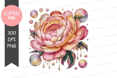 Delicate peony with bubbles clipart png Product Image 1