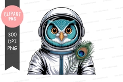 Astronaut owl with peacock feather png Product Image 1