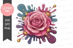 Pink rose with colorful splash clipart png Product Image 1