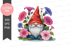 Whimsical gnome surrounded by flowers clipart png Product Image 1