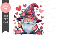 Whimsical wizard with paintbrush and hearts clipart png Product Image 1