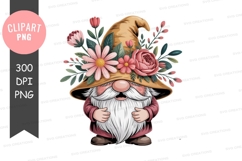 Whimsical gnome with floral hat clipart png Product Image 1