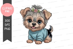 Adorable yorkie puppy in blue sweater Product Image 1