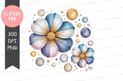 Blue and white flowers with bubbles clipart png Product Image 1