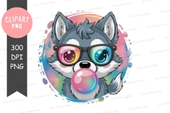 Playful husky with sunglasses blowing bubbles Product Image 1