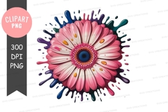 Pink gerbera daisy with colorful splash Product Image 1