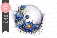 Blue floral frame clipart png Product Image 1